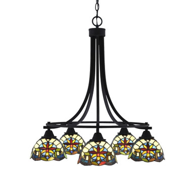 Paramount 5 Down Light Medium Chandelier with Tiffany Glass by Toltec - 3415-MB-9365