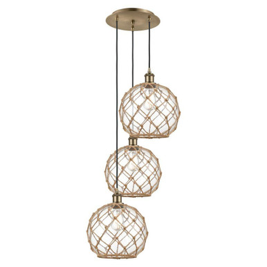 Farmhouse Rope 3 Light Cord Hung Pendant 37X 16.5 Inch Wide by Innovations - 113B-3P-G12-10R