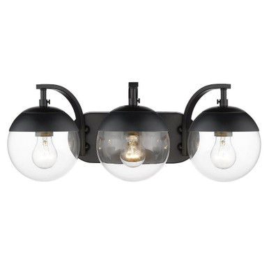 Dixon 3 Light Clear Glass Vanity Light by Golden - 3219-BA3 BLK-BLK