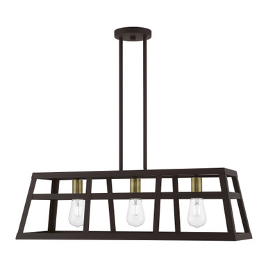 Schofield 3 Light Caged Linear Chandelier by Livex - 49563