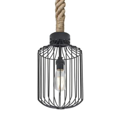 Sultana Rope 1 Light Small Cylinder Rope Pendant by Besa - 1JT-SULTANA-C-BK