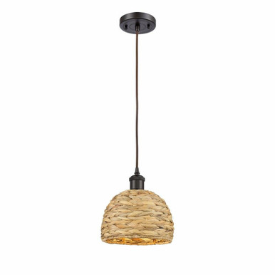 Woven Ratan 1 Light Small Pendant 9.13 Inch Tall by Innovations - 516-1P-OB-RBD-8-NAT