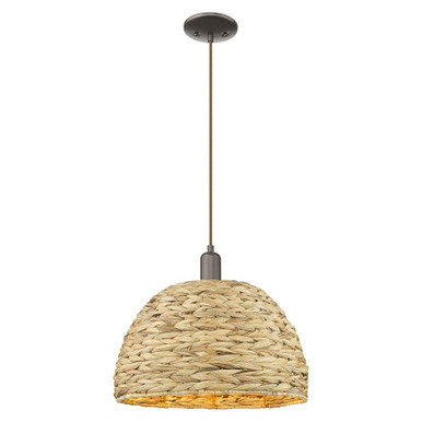 Woven Rattan 1 Light Cord Hung Mini Pendant 13.38 Inch Tall by Innovations - 716-1P-RBD-16