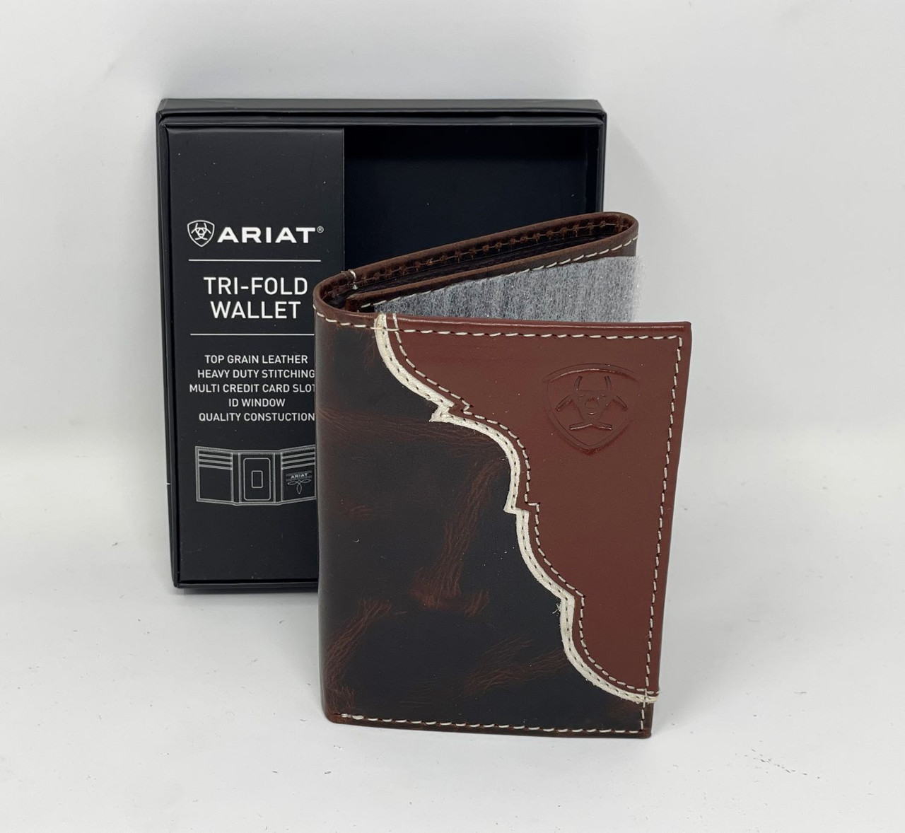 Ariat Two-Tone Leather Tri-Fold Wallet 