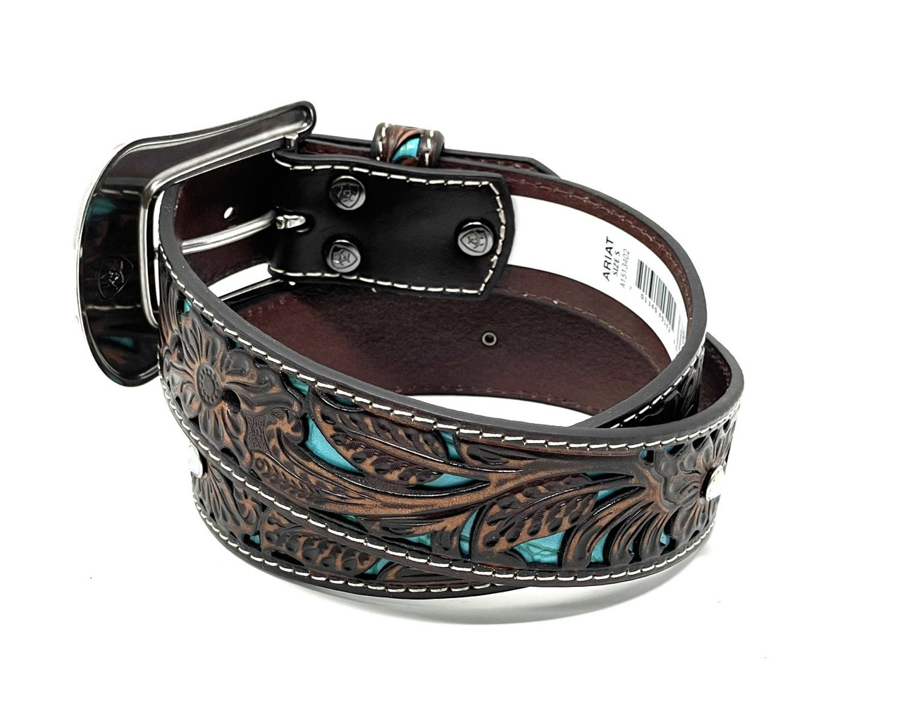 Ariat Women's Tooled Turquoise Leather Inlay Belt Brown Medium