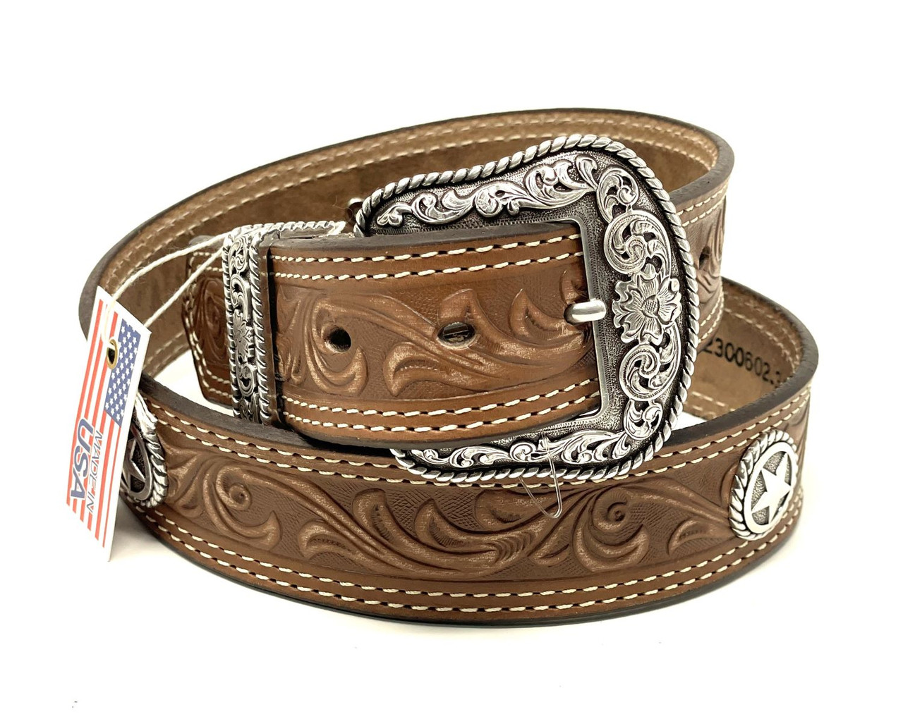 Nocona Medium Brown Leather Mens Western Embossed Belt