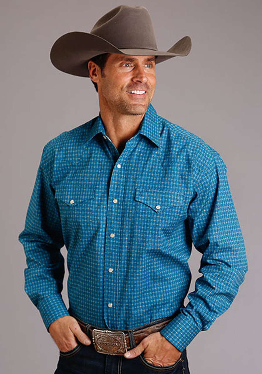 Stetson Men's Teal Printed Pearl Snap Shirt