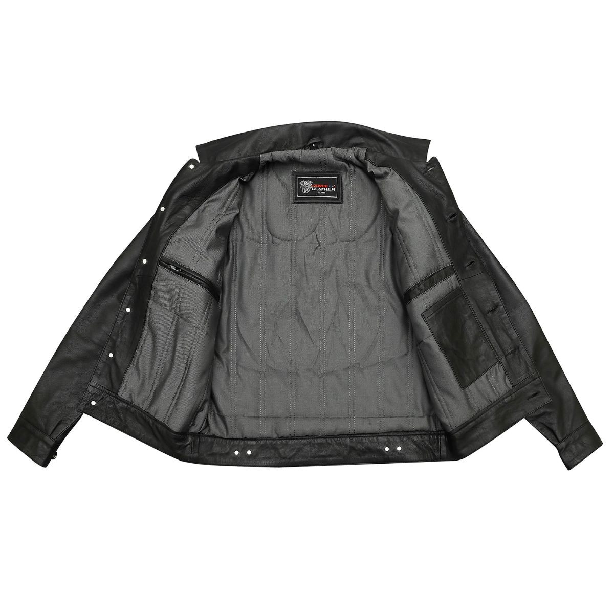 Vance Leather Men's Black Leather Trucker Jacket - One 2 mini Ranch