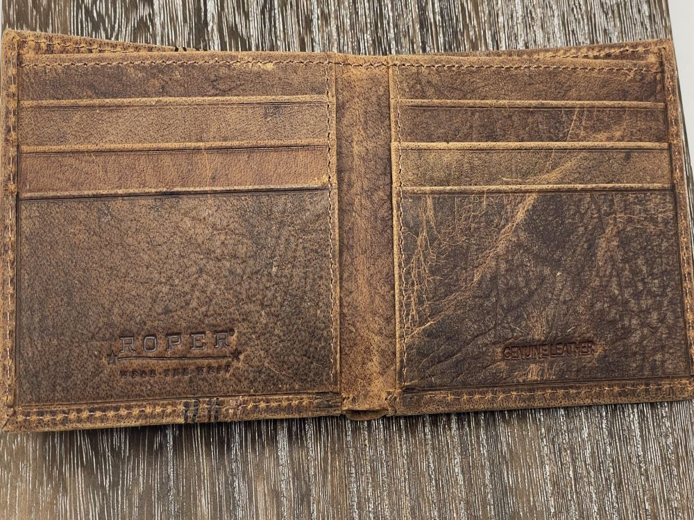 Roper Brown Genuine Distressed Leather Bifold Wallet - One 2 mini Ranch