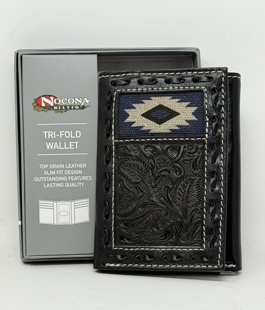 Nocona Southwestern Buck Laced BlackTri-fold Wallet - One 2 mini Ranch