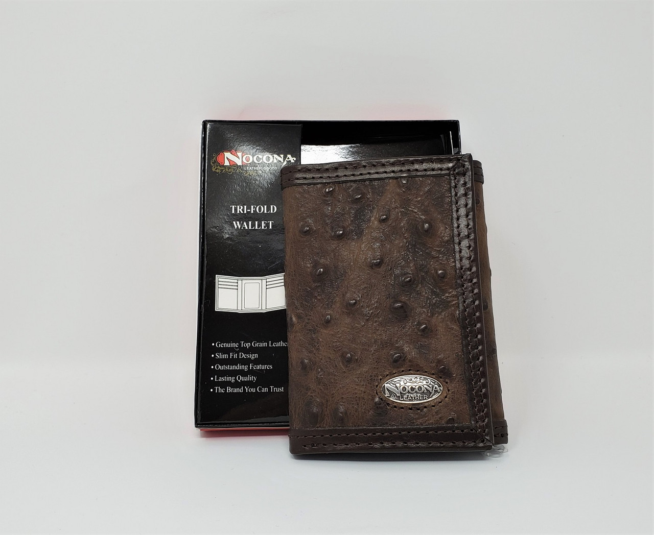 Slim Leather Wallet, Ostrich Print,Brown