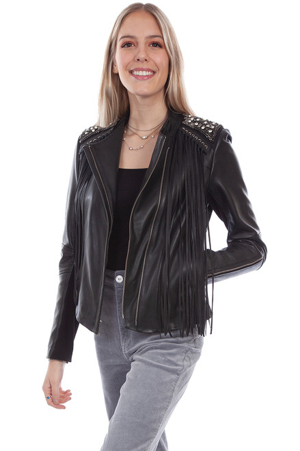 Scully Ladies Black Fringe Studded Leather Jacket