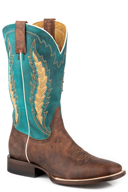 Stetson Tan /Blue Airflow Shaft Cowboy Boots