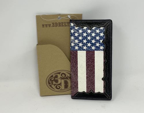 3D Distressed USA Flag w/Tan Edge Rodeo Wallet