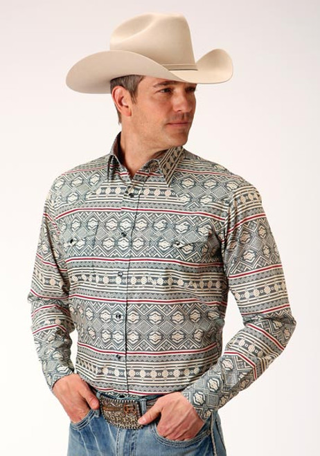 Roper Men's Grey Tribal Print L/S Shirt