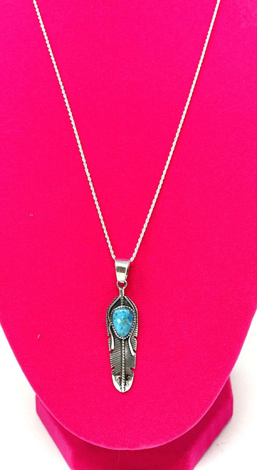 Sterling Silver Turquoise Feather Necklace P3285C75