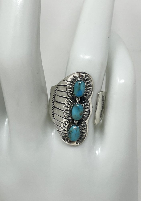 Sterling Silver Turquoise Ring with Southwest Motif R2578-C75