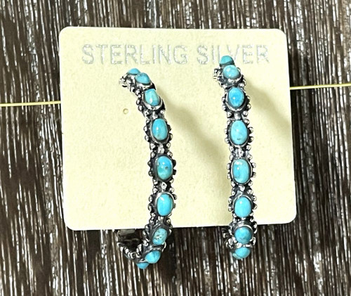 Sterling Silver Turquoise Hoop Earrings E1266-C75