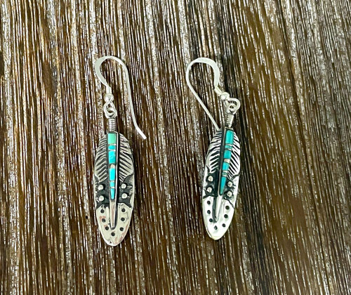 Sterling Silver Turquoise Feather Dangle Earrings E1244-C05