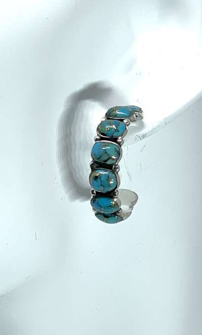 Matrix Turquoise Sterling Silver Hoop Earrings