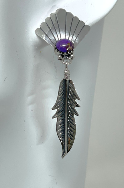 Sterling Silver Purple Turquoise Feather Earrings