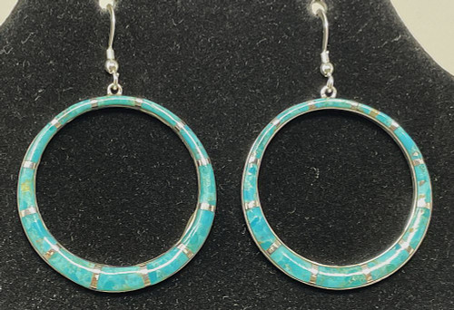 Turquoise Sterling Silver Dangle Hoop Earrings E1187-C05