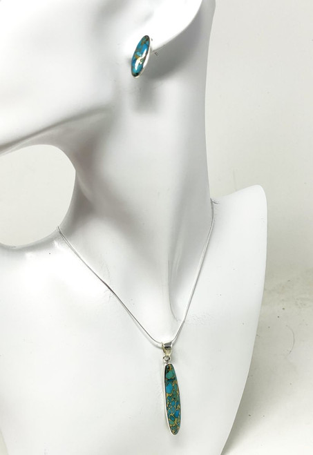 Sterling Silver Turquoise Necklace and Earring Set PE4008-C84