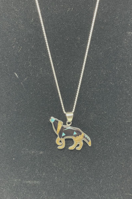 Multi Gemstone Sterling Silver Wolf pendant Necklace