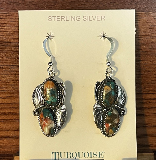 Turquoise and Spiny Oyster Sterling Silver Earrings