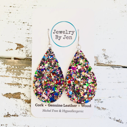 Jewelry by Jen Chunky Jewel Tone Glitter Teardrop Earrings/Jen29E Jewelry by Jen Chunky Jewel Tone Glitter Teardrop Earrings/Jen29E