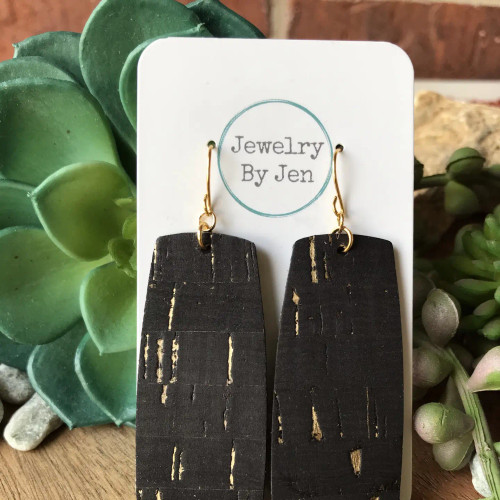 Jewelry By Jen Dusty XL Bar Black Cork With Gold Accents Earrings/Jen39E Jewelry By Jen Dusty XL Bar Black Cork With Gold Accents Earrings/Jen39E