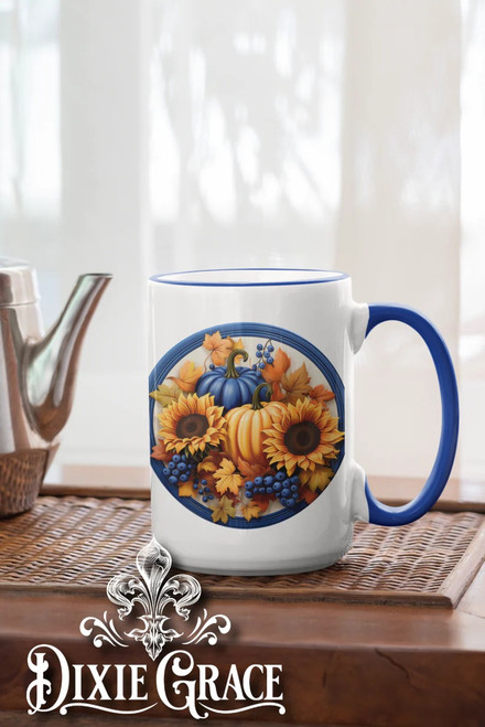Dixie Grace Fall Pumpkins with Sunflowers Coffee Mug