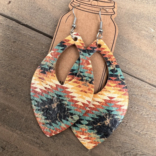 Jill's Jewel Western Rustic Aztec Cork & Leather Teardrop Earrings/Jill13E Jill's Jewel Western Rustic Aztec Cork & Leather Teardrop Earrings/Jill13E
