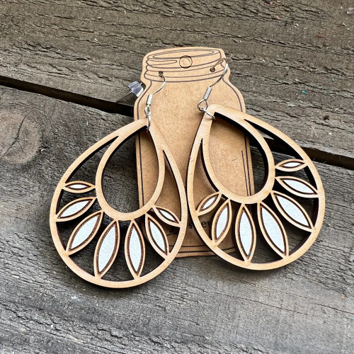 Jill's Jewel White Teardrop Marquis Hoop Wood Earrings/Jill10E Jill's Jewel White Teardrop Marquis Hoop Wood Earrings/Jill10E