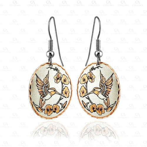 Copper Arts Oval Copper Hummingbird Earrings J40 Copper Arts Oval Copper Hummingbird Earrings J40
