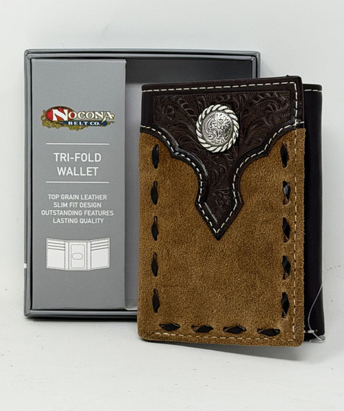 Nocona Roughout Floral Overlay Trifold Wallet