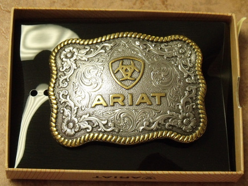 Ariat Rectangular Gold/Silver Tone Logo Belt Buckle