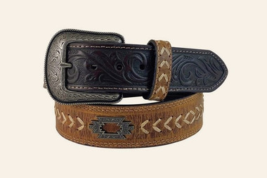 Roper Men's Genuine Distressed Leather Aztec Belt - One 2 mini Ranch