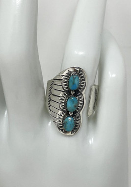 Sterling Silver Turquoise Ring with Southwest Motif R2578