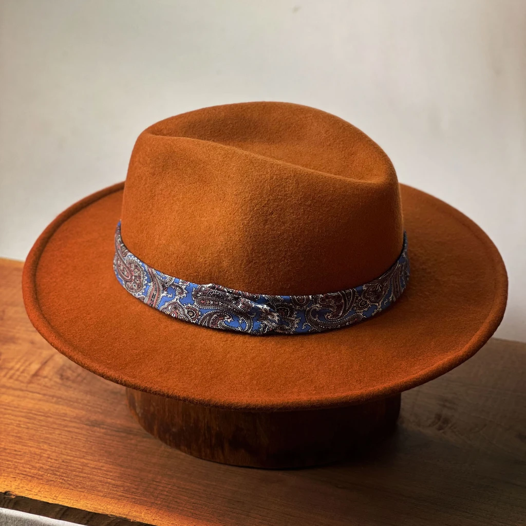 Ochre Broadway Fedora Blue Paisley Band Side View