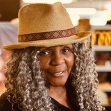 Slouch Fedora Fan Pics: Friendly woman wearing Slouch Fedora at the SFHAT Factory