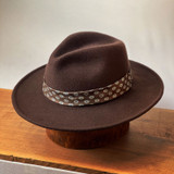 Walnut Wool Felt Broadway Fedora with Brown Diamond Band Front Quarter View