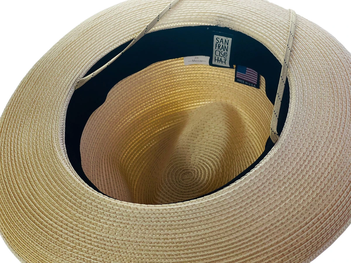 San Francisco Hat Co. Panama Sun Hat Herringbone Weave Leather Chin‎ Chord Cowboy Deluxe - Patterned Panama Hat with Leather Band  main image 3
