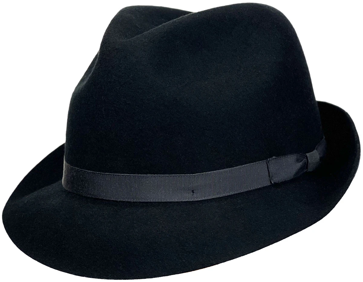 CHICO’S Two-Tone Wool Felt Bow Fedora - Black Crown, Tan Brim great shape! Black Wool Felt Wide Brim Hat: Telescope Style, Grosgrain  main image 4