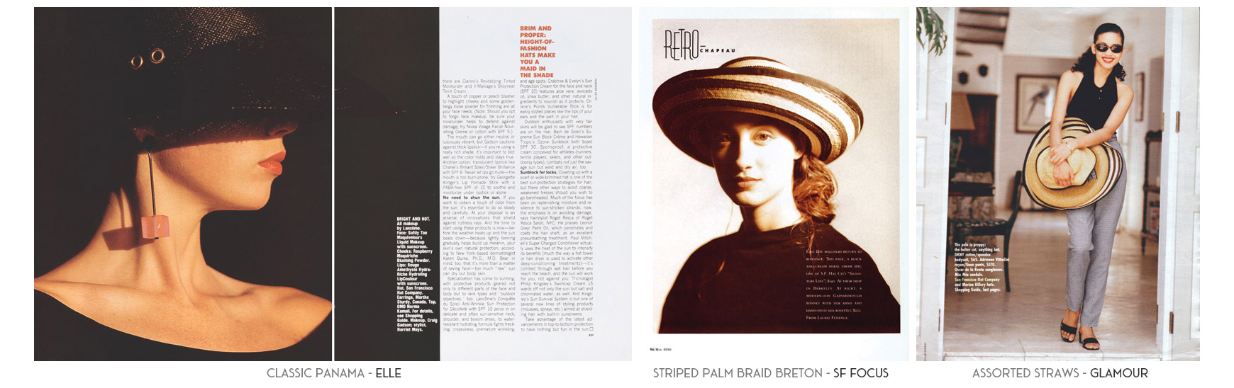 Classic Panama - Elle Magazine. Striped Palm Braid Breton - SF Focus Magazine. Assorted Straw Hats - Glamour Magazine.