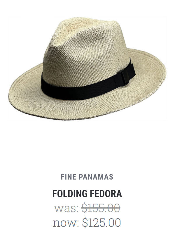 Folding Fedora Panama $125.00