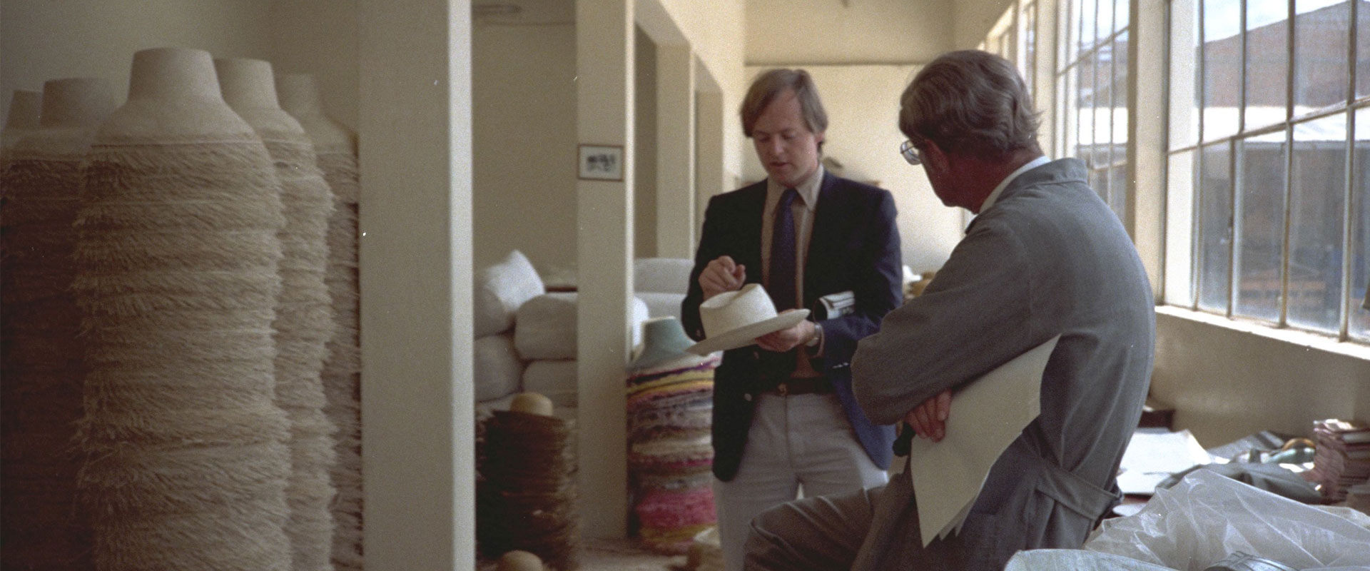 Vintage Picture of Stefan Schinzinger meeting with a Panama supplier in Ecuador, circa 1980s. 