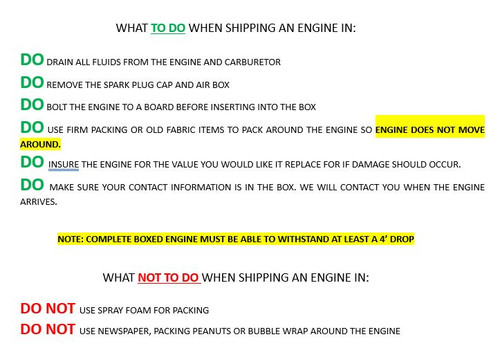 FOR SHIPPING ENGINE AND PARTS ONLY (NOT FOR SENDING FULL SLED)