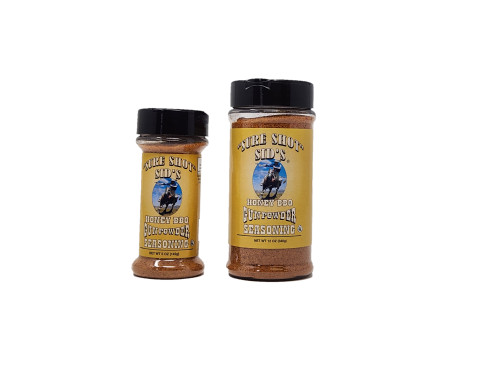 Sure Shot Sid's Honey BBQ Gunpowder Seasoning is a versatile, smoky, and sweet dry rub designed to enhance the flavor and appearance of meats and vegetables, It is a popular multipurpose BBQ rub from the creator of the original Gunpowder seasoning, suitable for everything from pork and chicken to burgers, eggs, and popcorn.  
Available in 5oz and 12oz bottles.