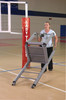 Adjustable Height Clamp-On Volleyball Officials Platform with Gray Padding.